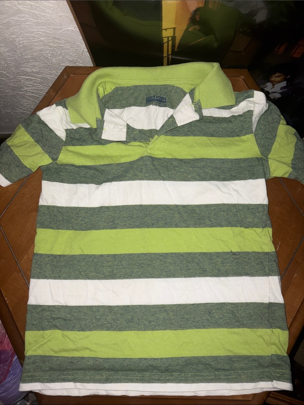 Striped Green & White collared crop shitt